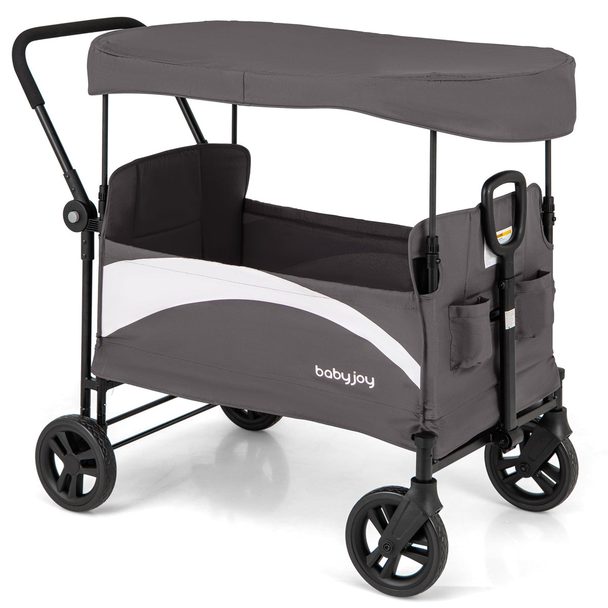 2-Seat Stroller Wagon with Adjustable Canopy and Handles