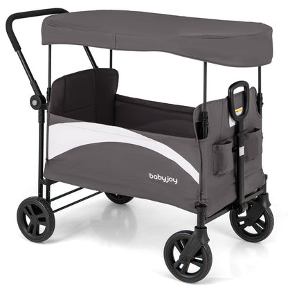 2-Seat Stroller Wagon with Adjustable Canopy and Handles