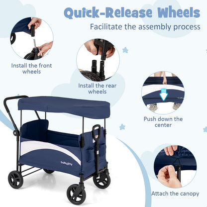 2-Seat Stroller Wagon with Adjustable Canopy and Handles-Navy