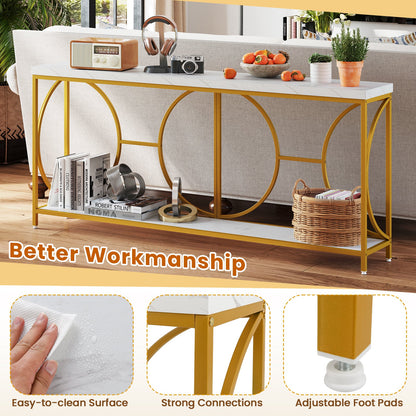 2-Tier Faux Marble Top Console Table with Storage Shelf-White