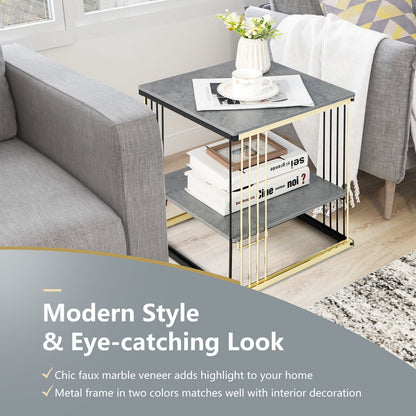 2-Tier Metal Side End Table with Removable Shelf-Gray