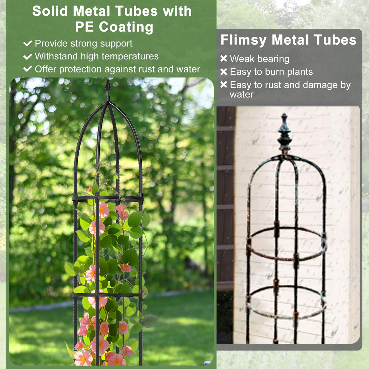 2-Pack Garden Obelisk Trellis for Climbing Plants-Black
