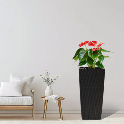 Square Planters with Automatic Watering System - Faux Rattan, Pack of 2