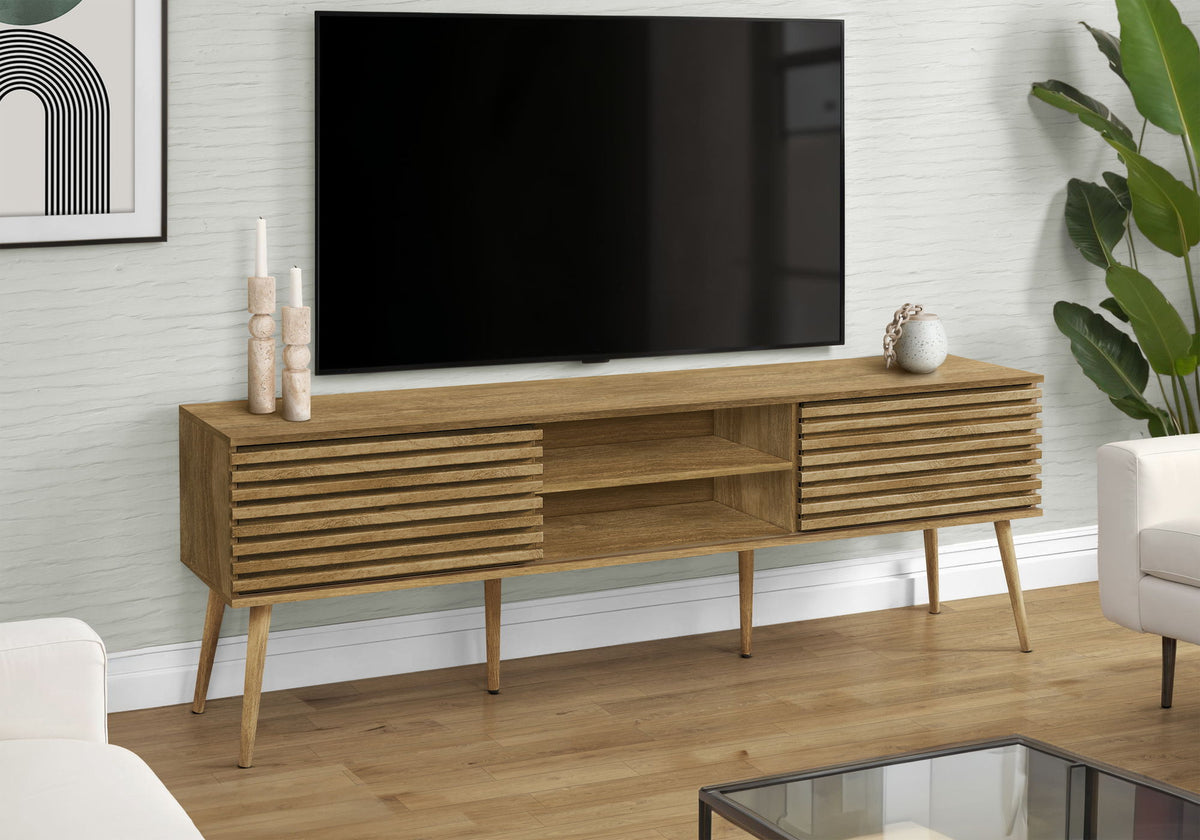 72-Inch Walnut TV Stand with Sliding Doors - Walnut