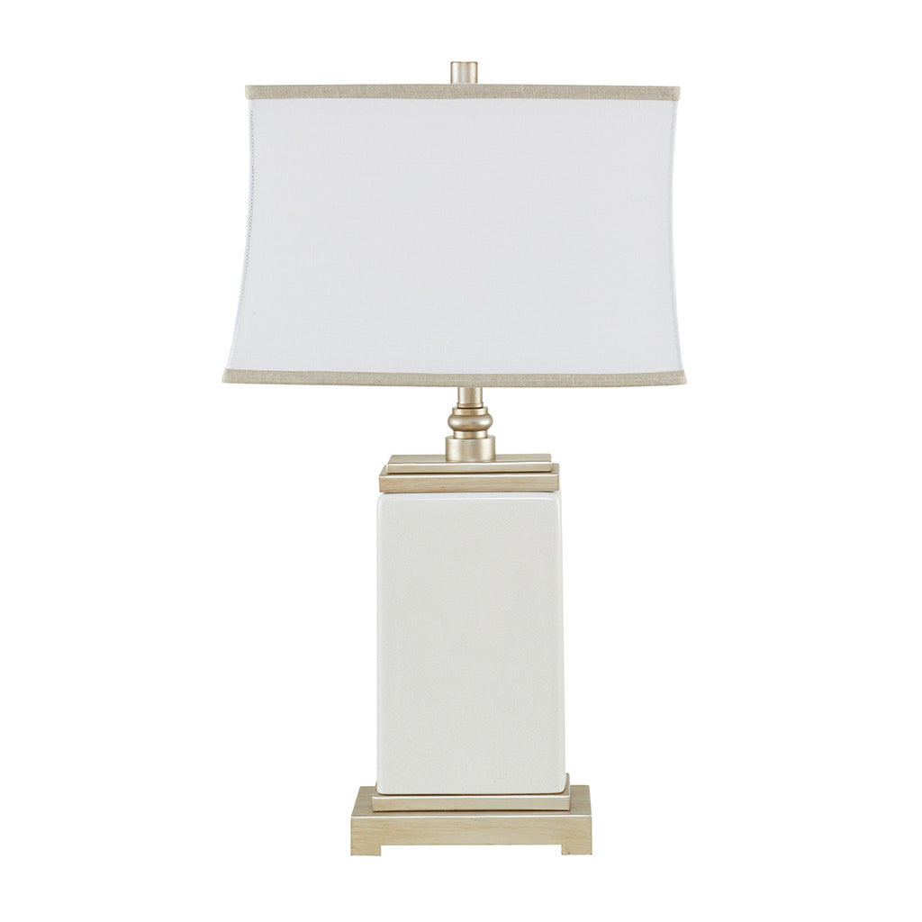 Rectangular Ceramic Table Lamp with Ivory Base & Silver Accents - Ivory