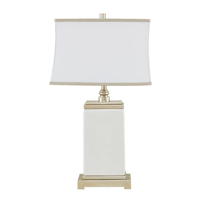 Rectangular Ceramic Table Lamp with Ivory Base & Silver Accents - Ivory