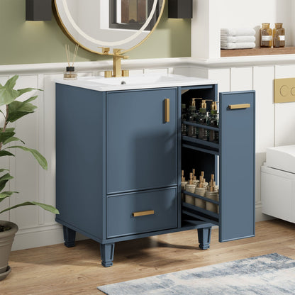 Bathroom Vanity with Ceramic Sink and Deep Storage - Multiple Colors