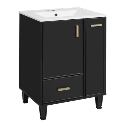 Bathroom Vanity with Ceramic Sink and Deep Storage - Multiple Colors