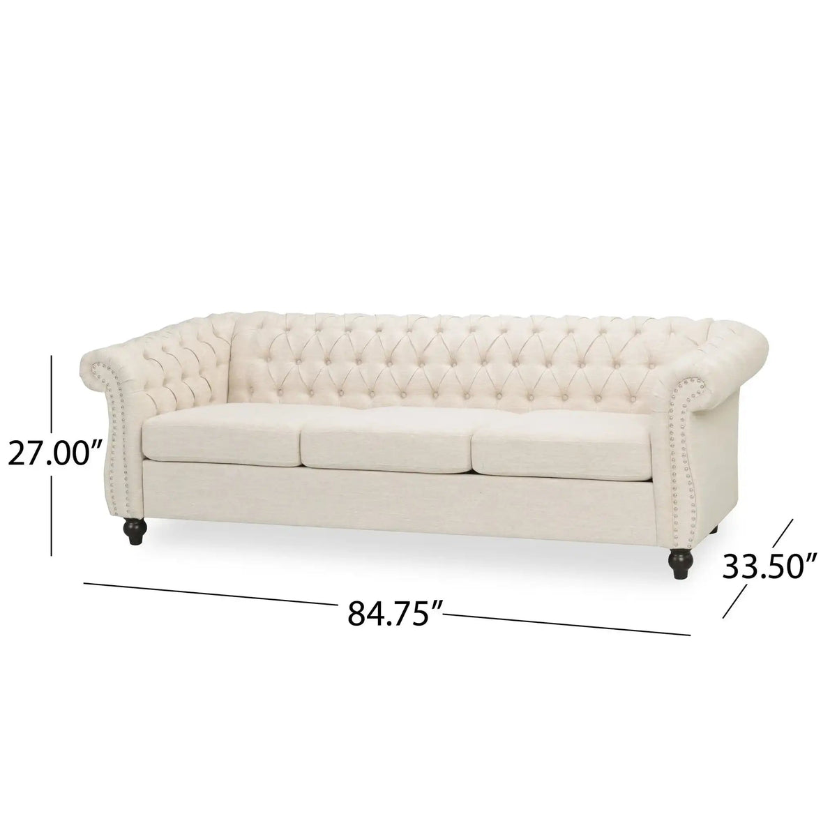 Chesterfield Style 3 Seater Sofa with Deep Button Tufting - Multiple Colors