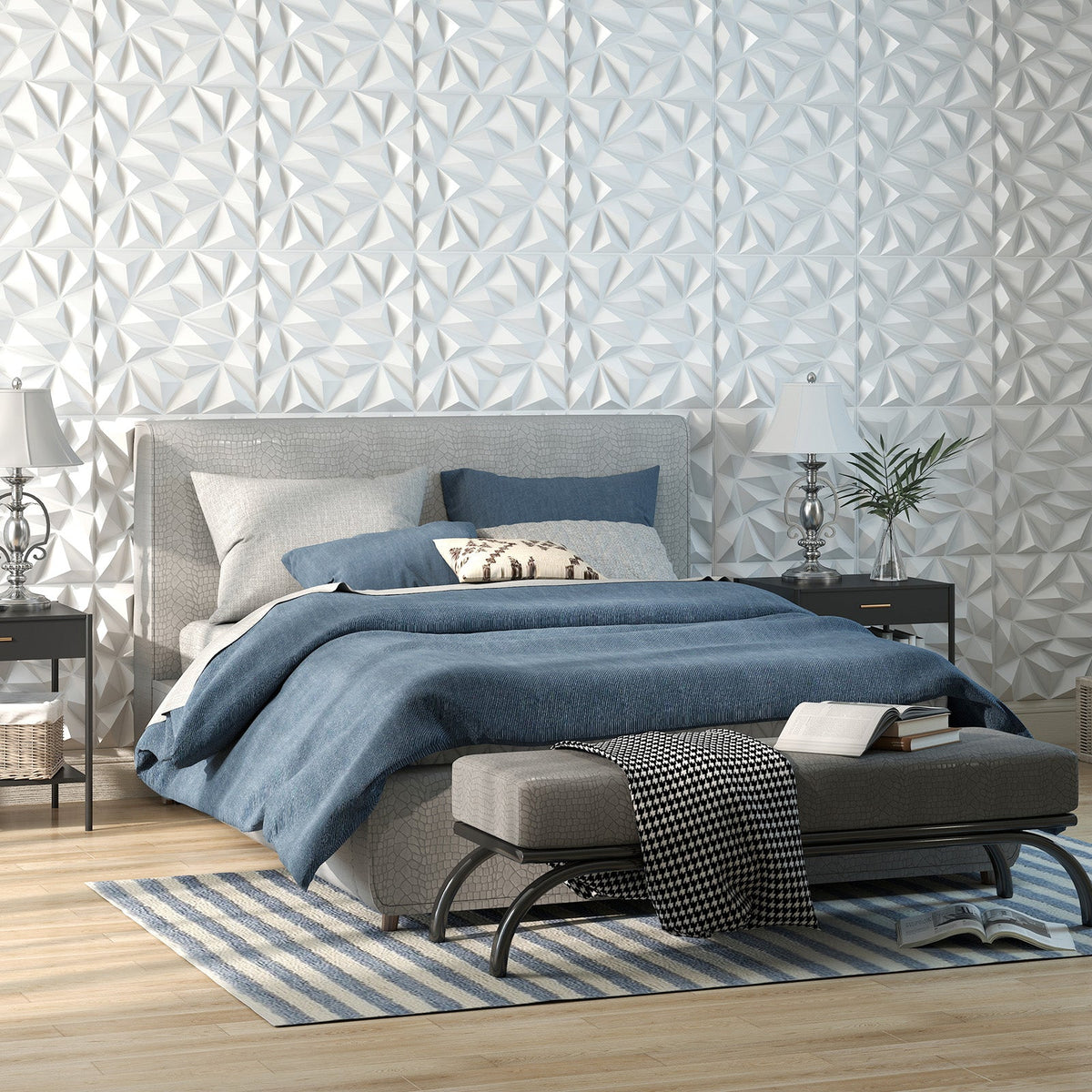 20-Pack 3D Wall Panels with Decorative Diamond Patterns-White
