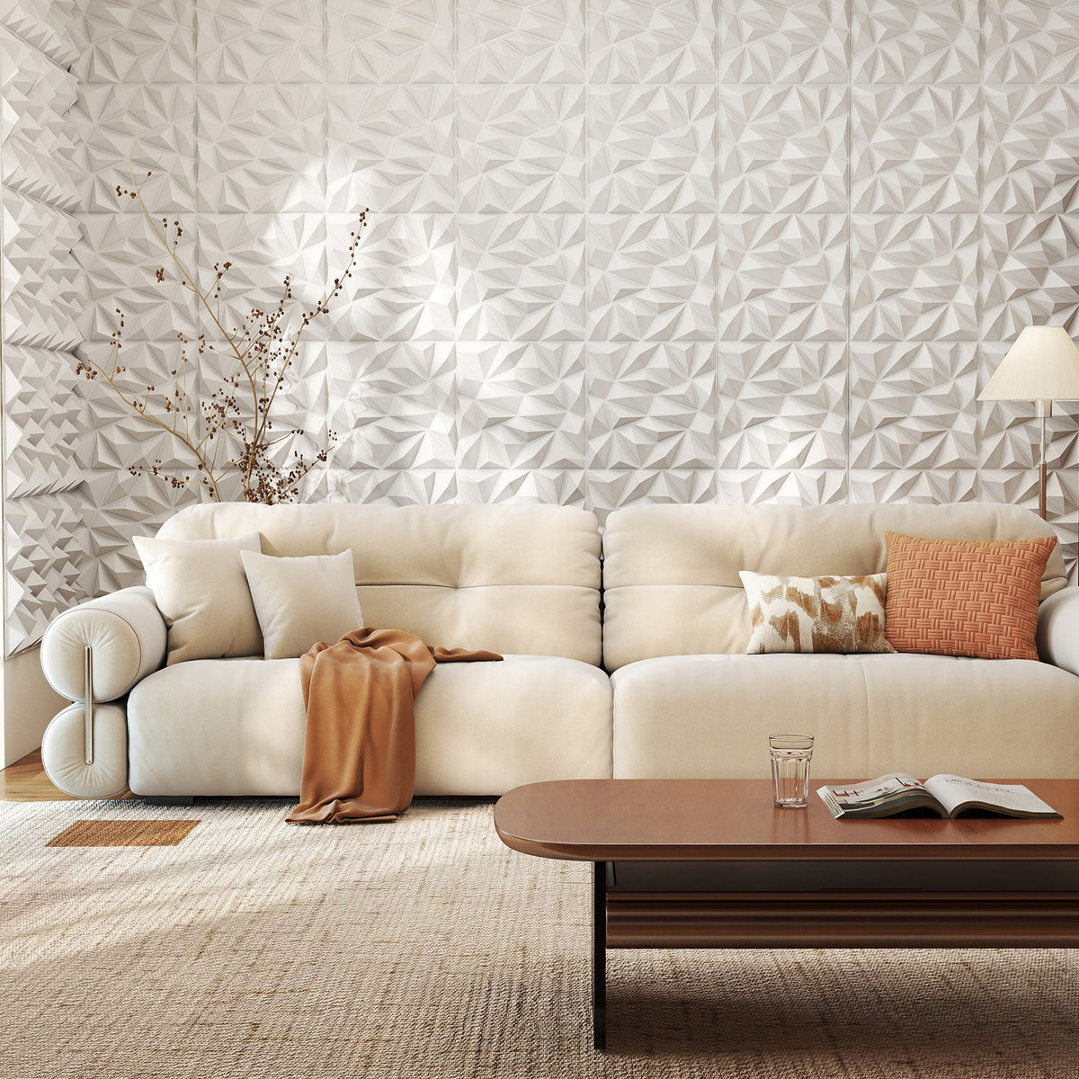 20-Pack 3D Wall Panels with Decorative Diamond Patterns-White