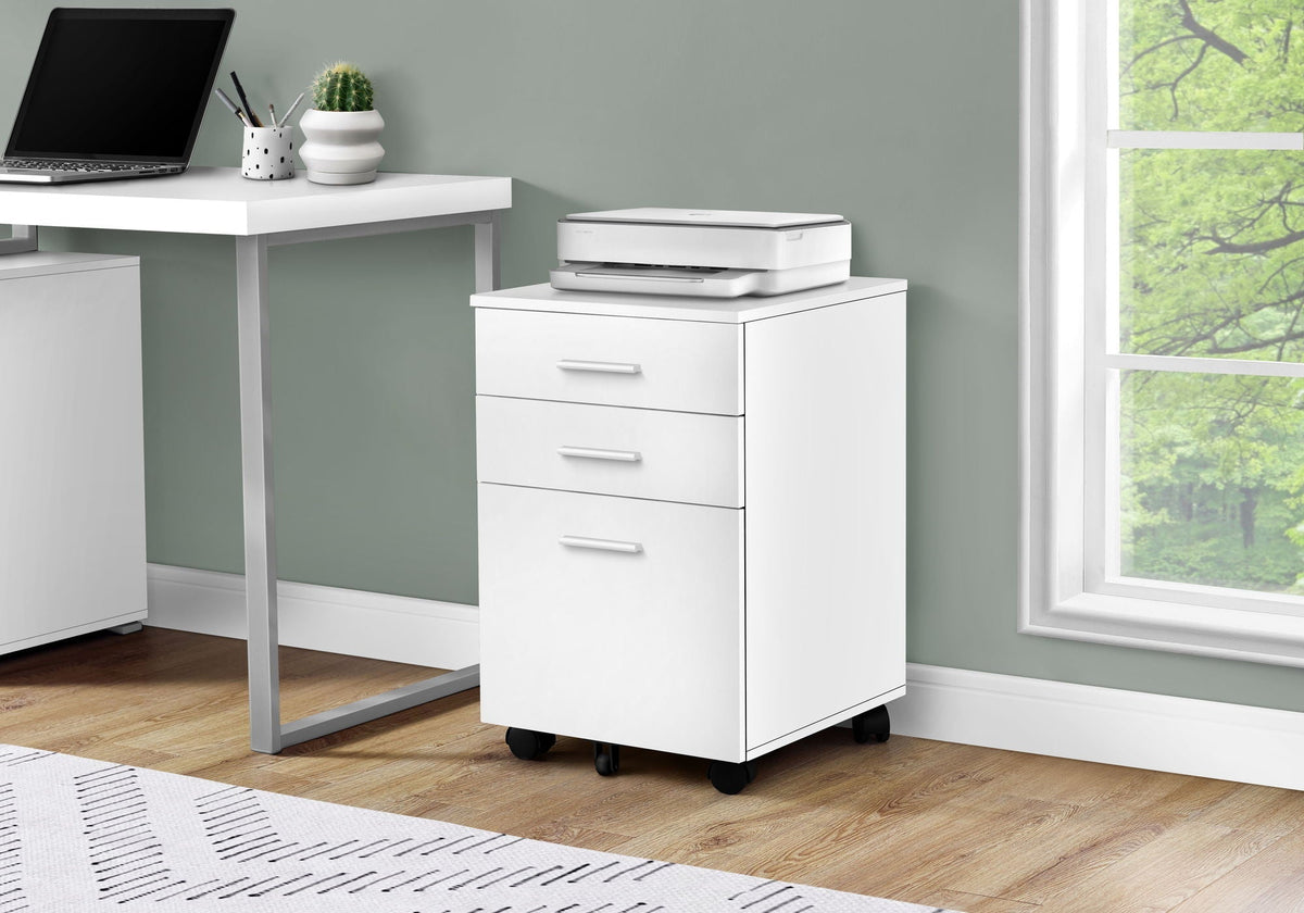 Contemporary Rolling File Cabinet with Storage Drawers - Black or White