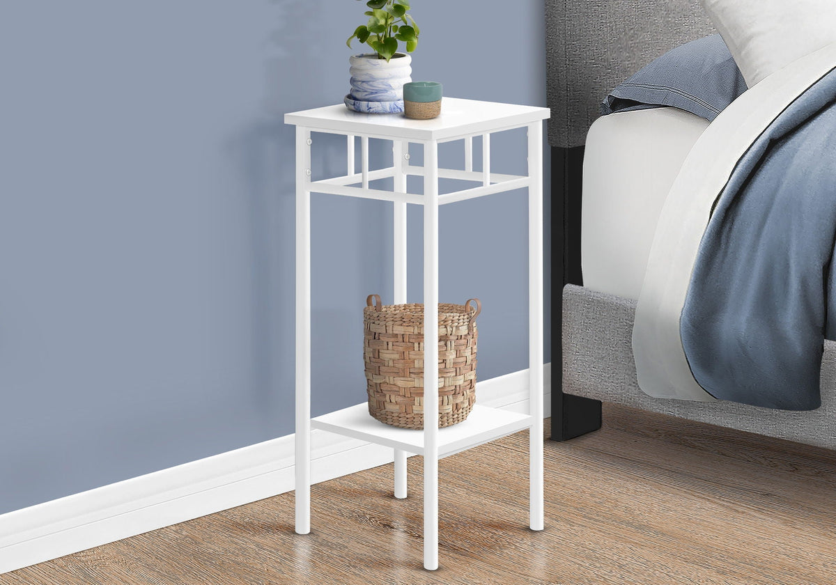 Square Accent Table with Wood Shelves - Black or White