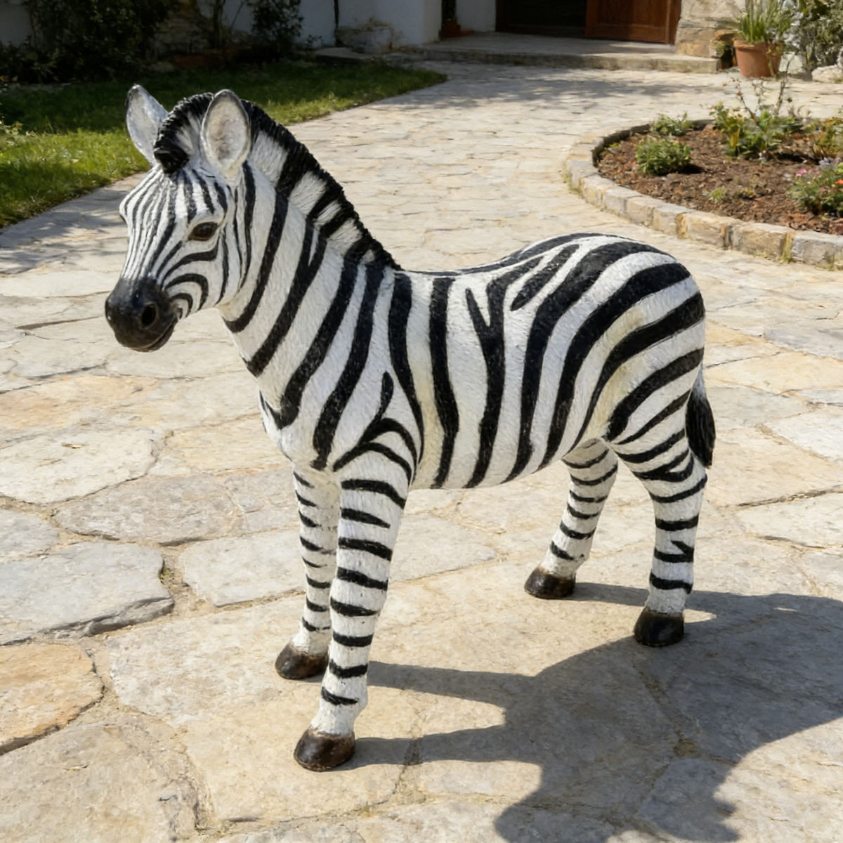 Simulated Zebra Garden Statue with Realistic Design - Black and White