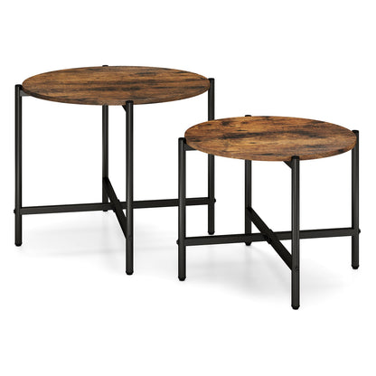 Round Coffee Table Set of 2 with Heavy-Duty Metal Frame