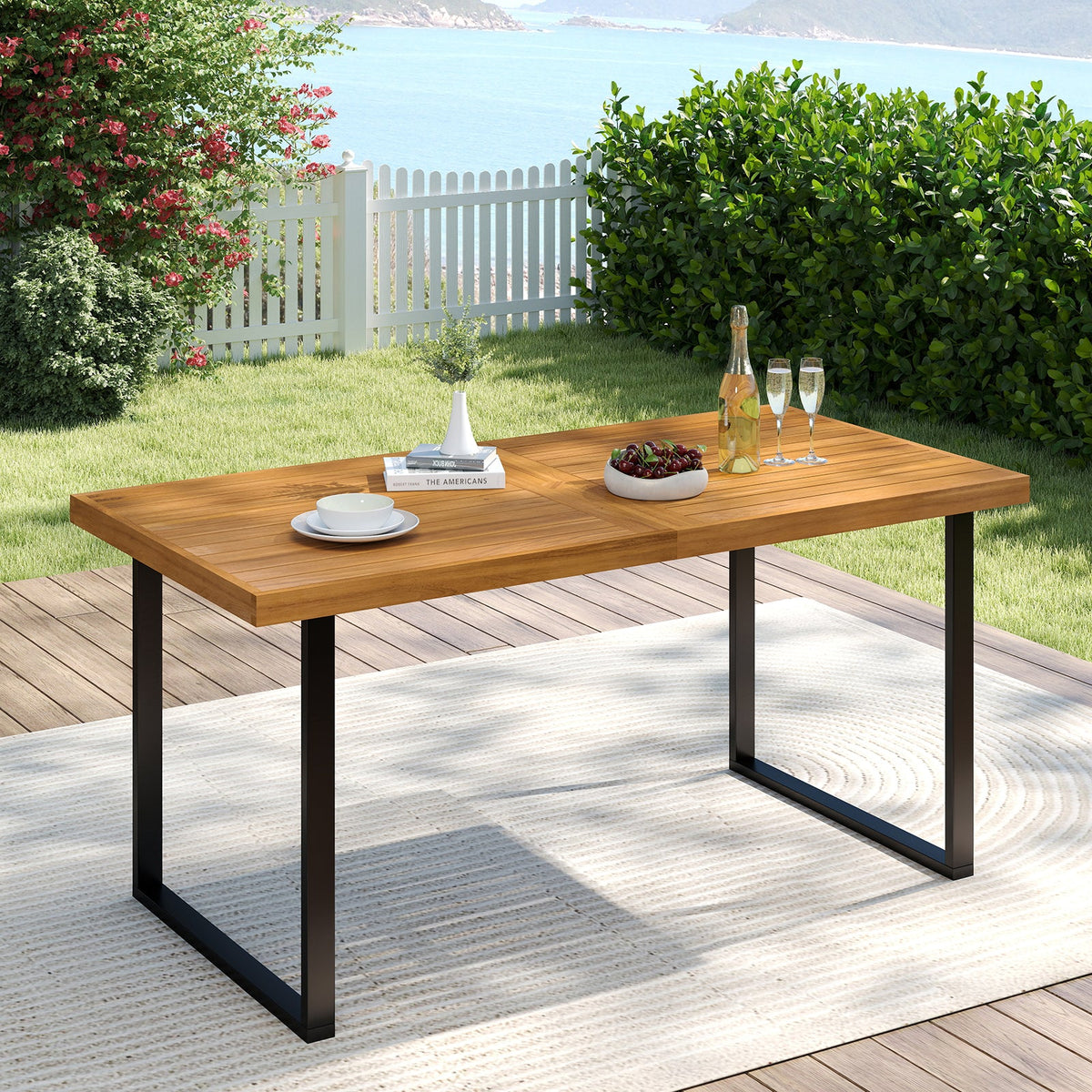 Acacia Wood Dining Table for 6 People Wooden Rectangular Table