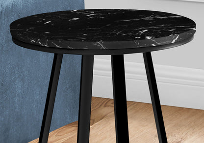 Accent Table Side Round Marble Look with Metal Base - Black