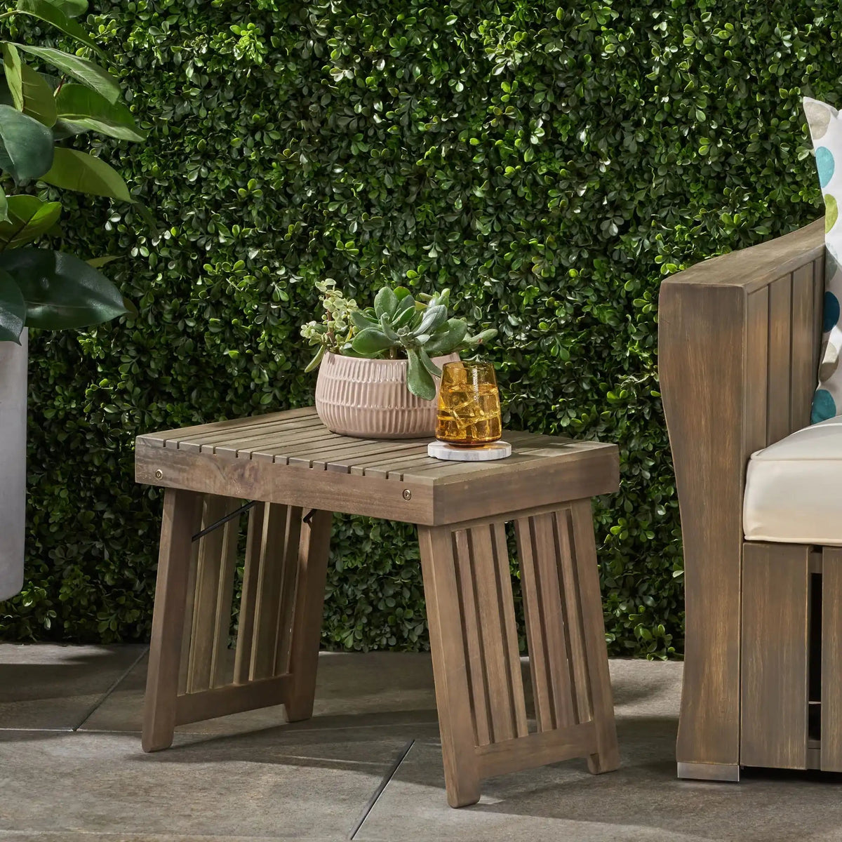Temptation Outdoor Foldable Side Table with Slat Design - Dark Gray or Light Brown