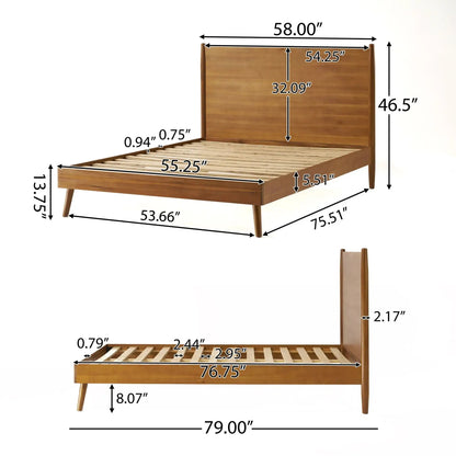 Okioki Mid-Century Wood Platform Bed with Sturdy Support - Light Brown