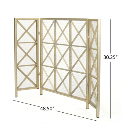 Margaret 3-Panel Iron Fireplace Screen with Adjustable Coverage - Gold