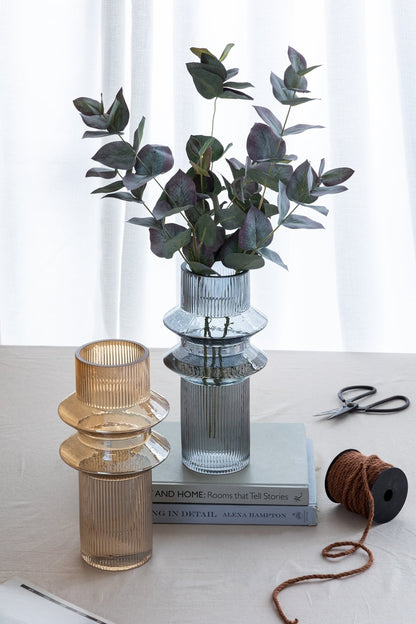 Fluted Accent Vases with Ribbed Design - Clear Blue, Set of 2