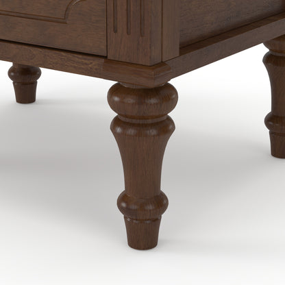 Farmhouse Nightstand with 2 Drawer, Solid Wood Bedside Table - Walnut