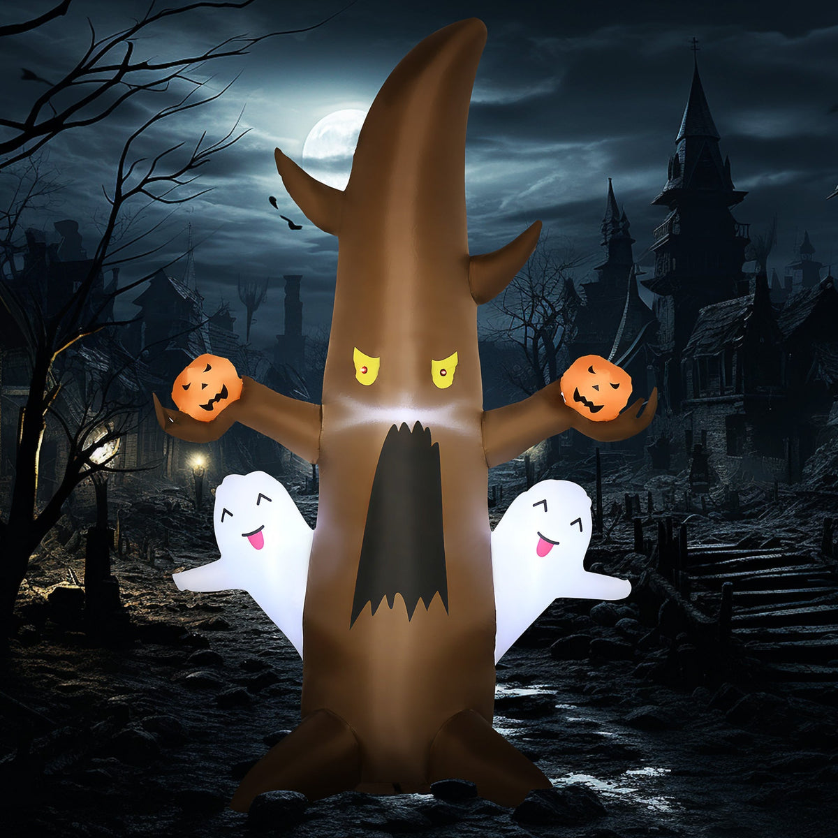 5FT Inflatable Halloween Ghost Tree with LED Lights - Brown