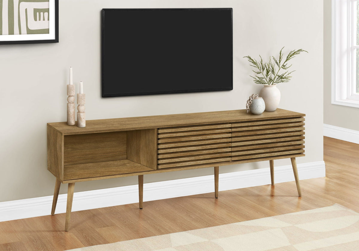 72-Inch Walnut TV Stand with Sliding Doors - Walnut