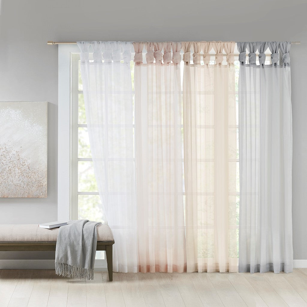 Twist Tab Voile Sheer Window Pair with Twist Tab Top – White Sheer Curtains