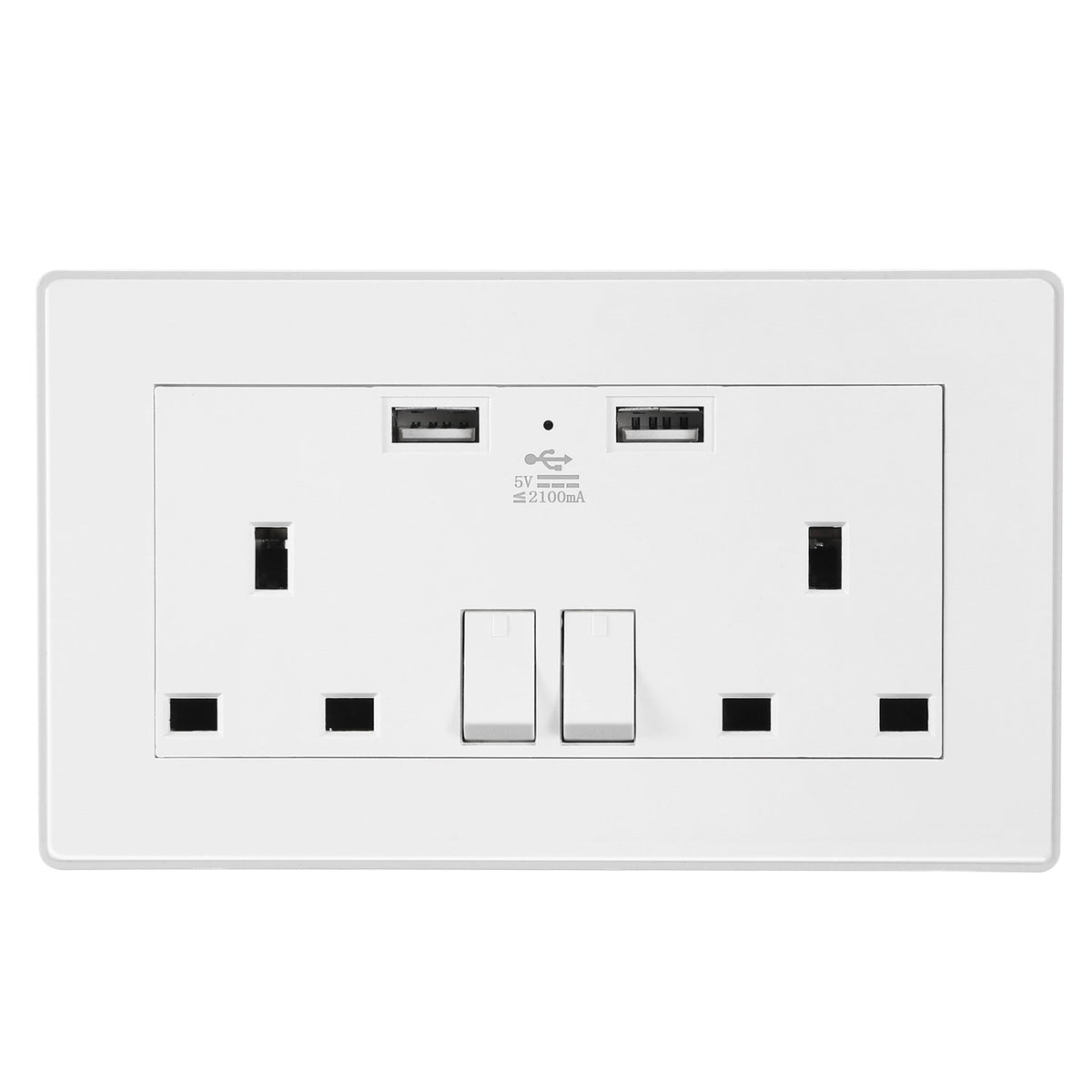 UK Wall Outlet Dual Wall Plug Socket Duplex 2.1A USB Wall Charger with Plug Switch Light Indicator