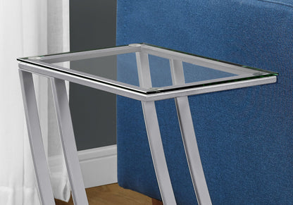C-Shaped Accent Table with Glass Top and Metal Frame - Black or Gray