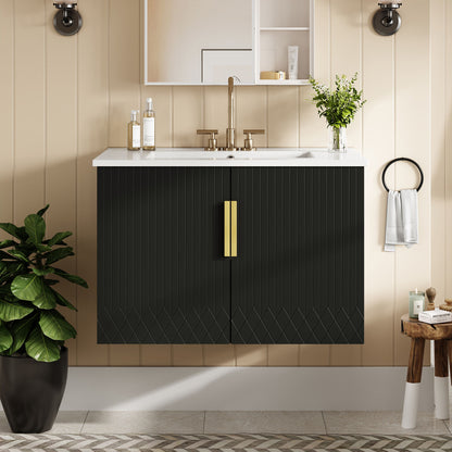 Modern Rectangular Bathroom Vanity With Sink and Soft-Close Storage - Black or White