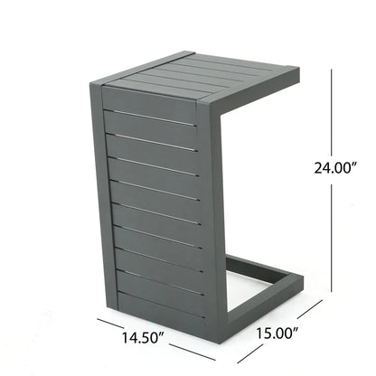 Aluminum Outdoor C-Shaped Side Table with Rust-Resistant Finish - Multiple Colors