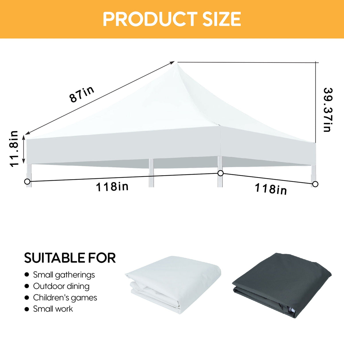 10'x10' Canopy Replacement Top with UPF 50+ Protection - White or Dark Gray