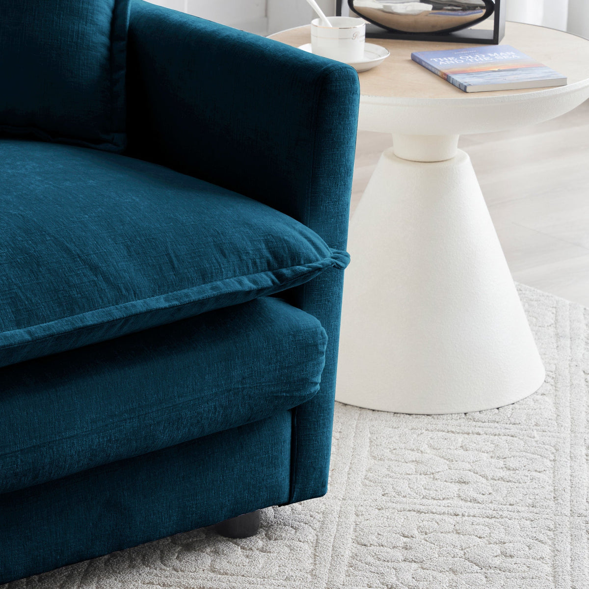 Blue Chenille 2-Piece Upholstered Sectional Sofa Set with Solid Wood Frame