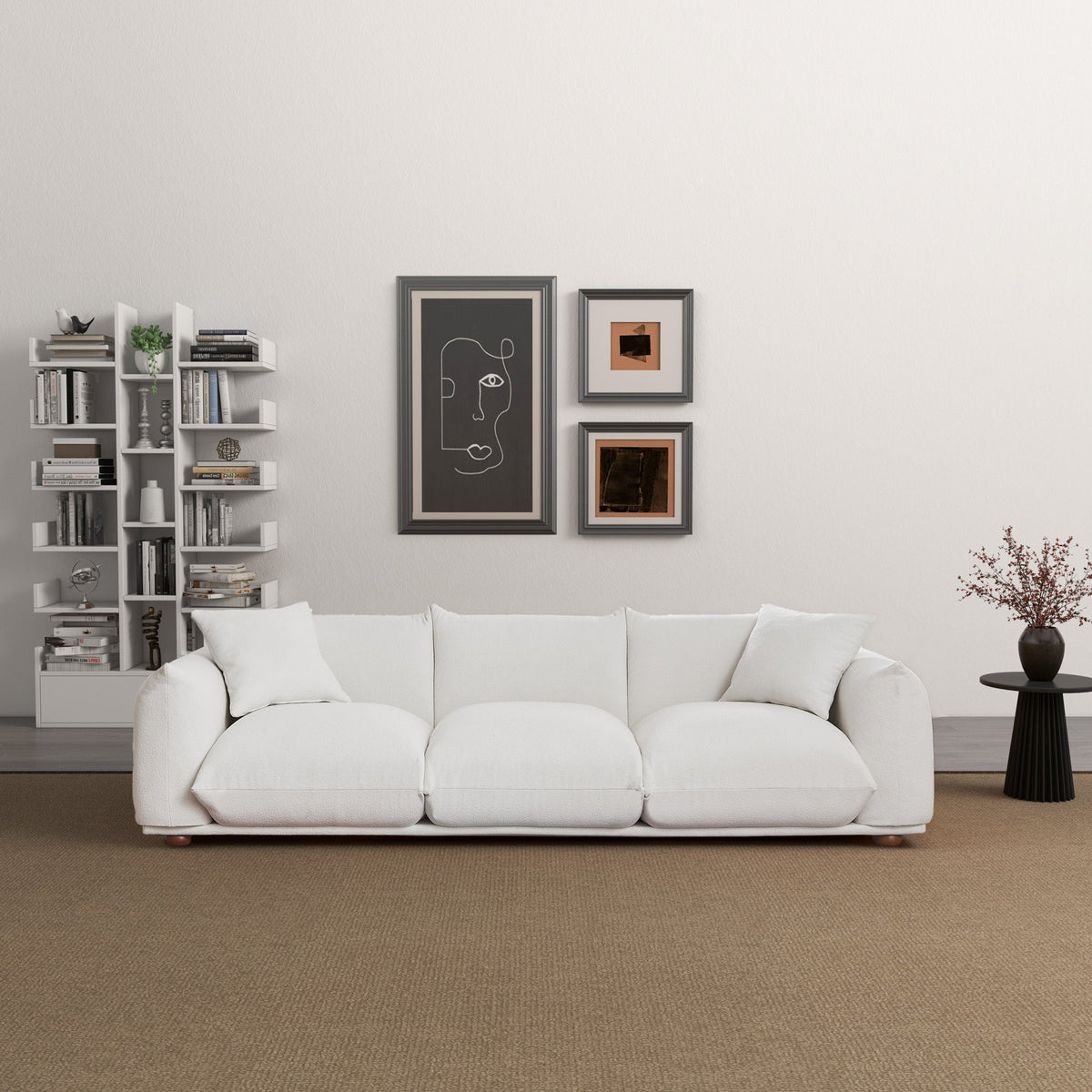 Kely Modern 100'' Cream Boucle Upholstered Sofa with Solid Wood Frame - Cream