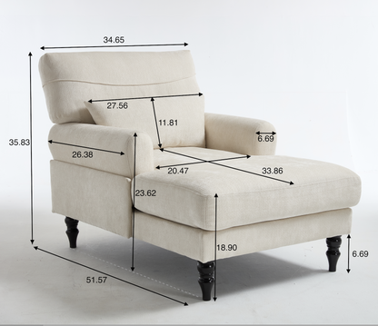 Modern Green Chaise Lounge Upholstered Sofa Recliner Chair with Solid Wood Frame