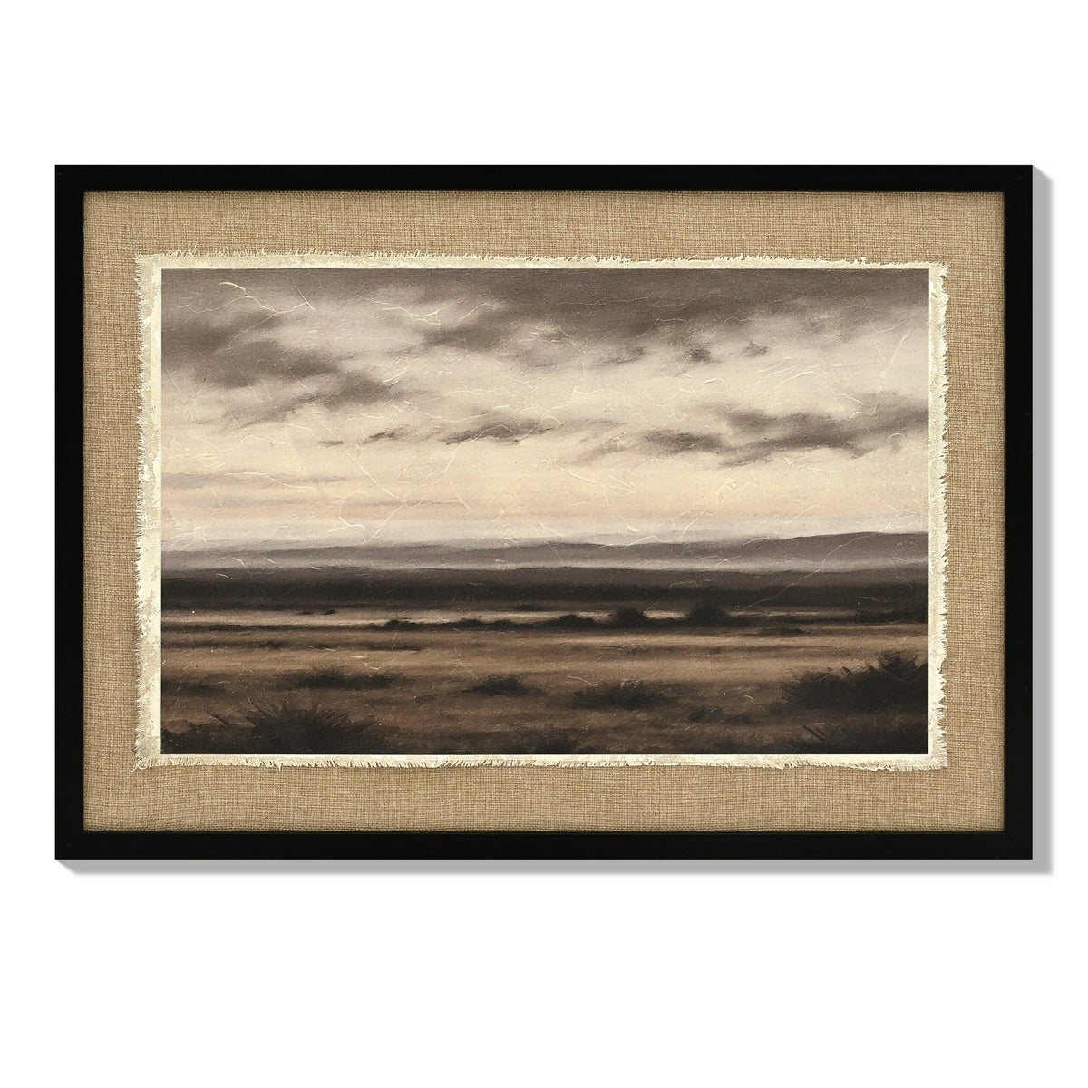Vintage Landscape Large Framed Wall Art with Canvas Print - Brown