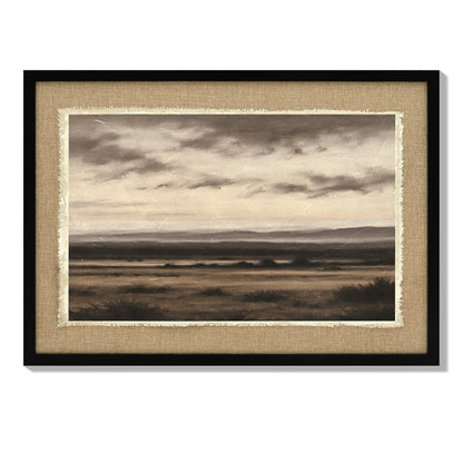 Vintage Landscape Large Framed Wall Art with Canvas Print - Brown