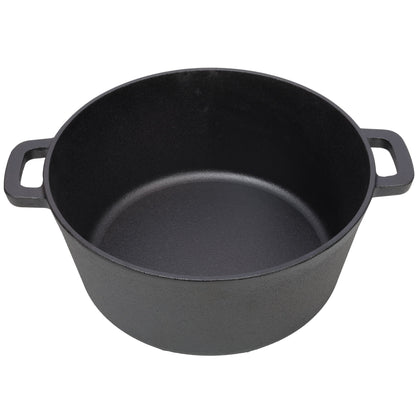 3 In 1 Pre-Seasoned Cast Iron Dutch Oven with Skillet Lid - Black