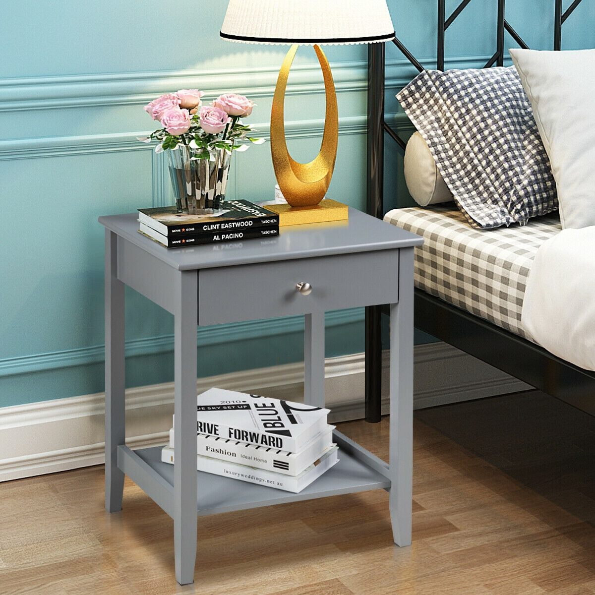 Wooden Nightstand End Table Storage Display