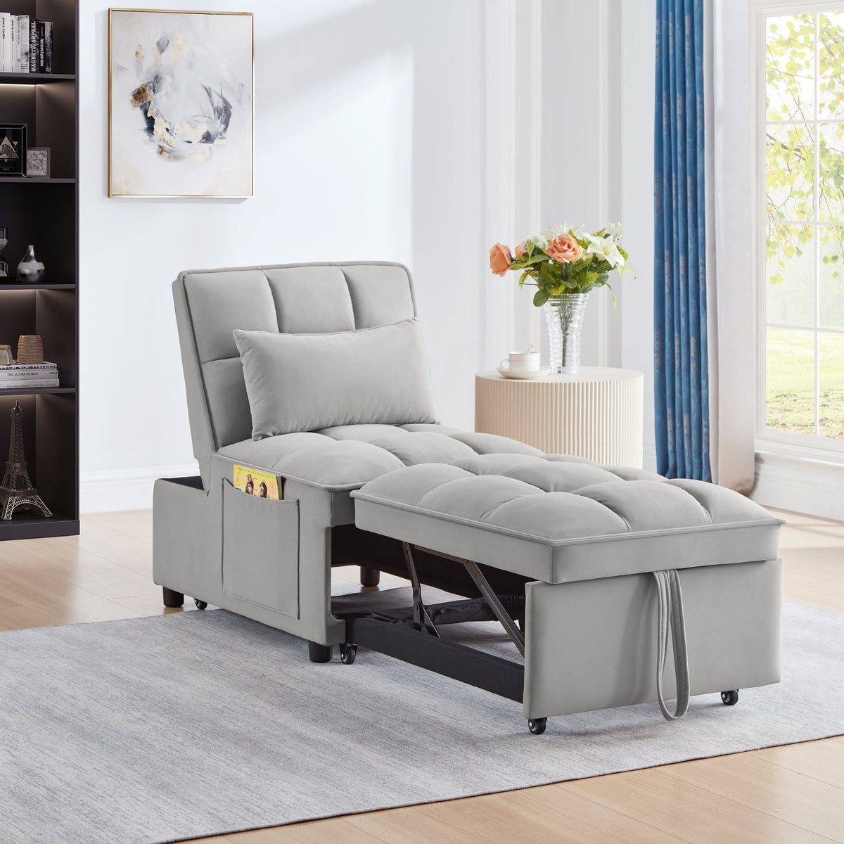 4 in 1 Multi-Function Single Sofa Bed with Adjustable Backrest - Gray