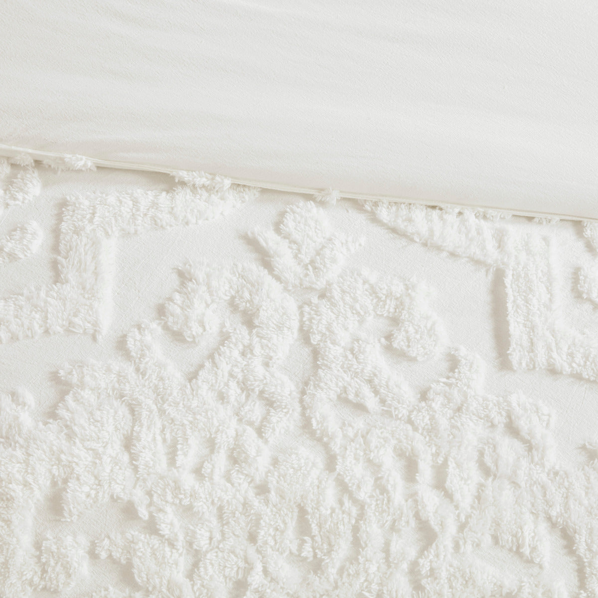 Tufted Cotton Chenille Damask Comforter Set with Shams - Off White