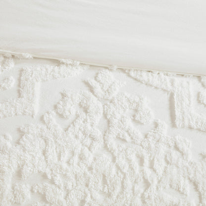 Tufted Cotton Chenille Damask Comforter Set with Shams - Off White
