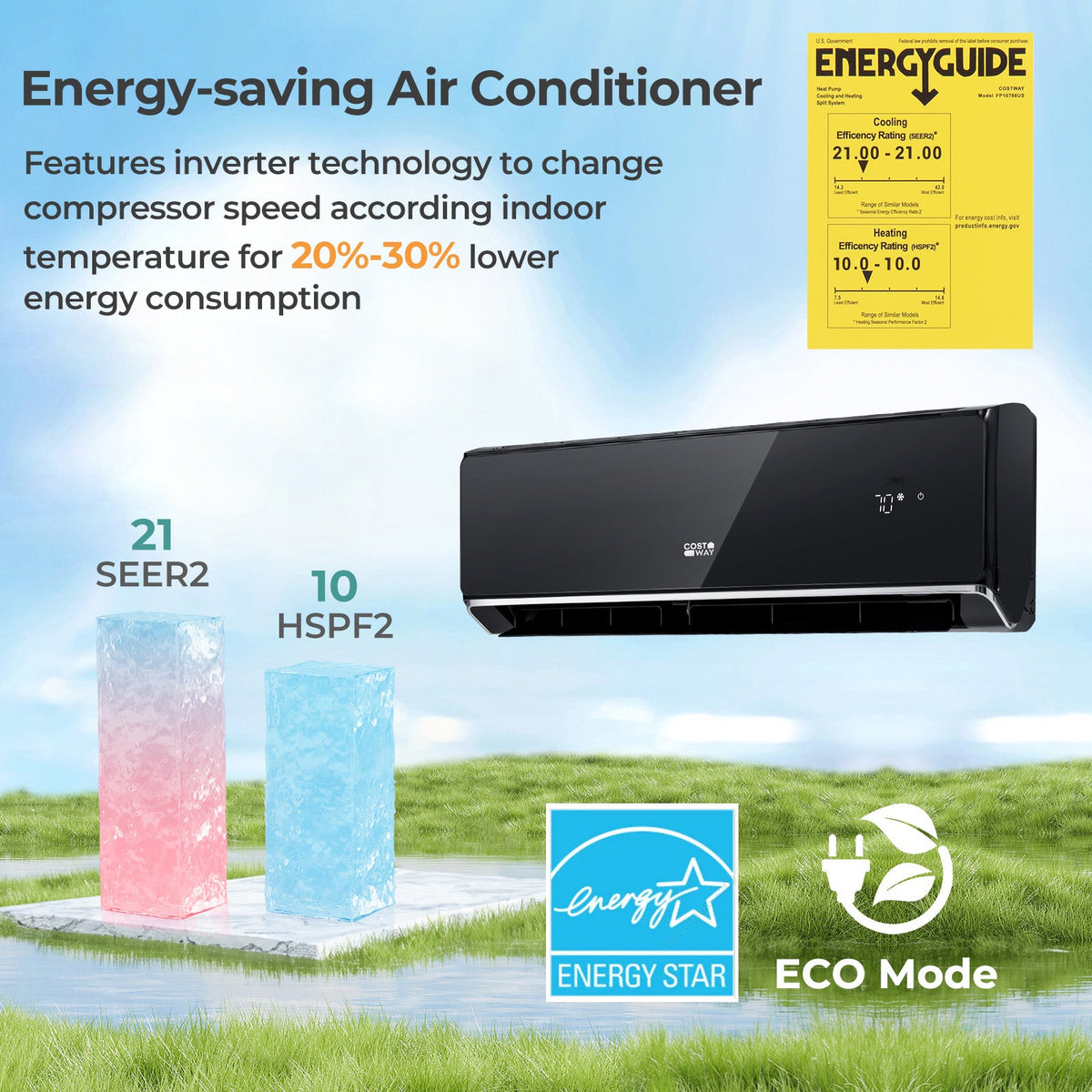 Energy Star Certified 24000 BTU 21 SEER2 208-230V Mini Split Air Conditioner and Heater Black Wifi Enabled