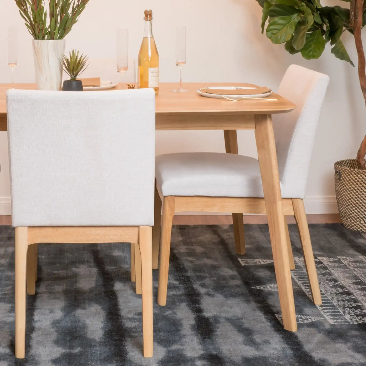 Contemporary Dining Chair Set with Upholstered Fabric - Beige