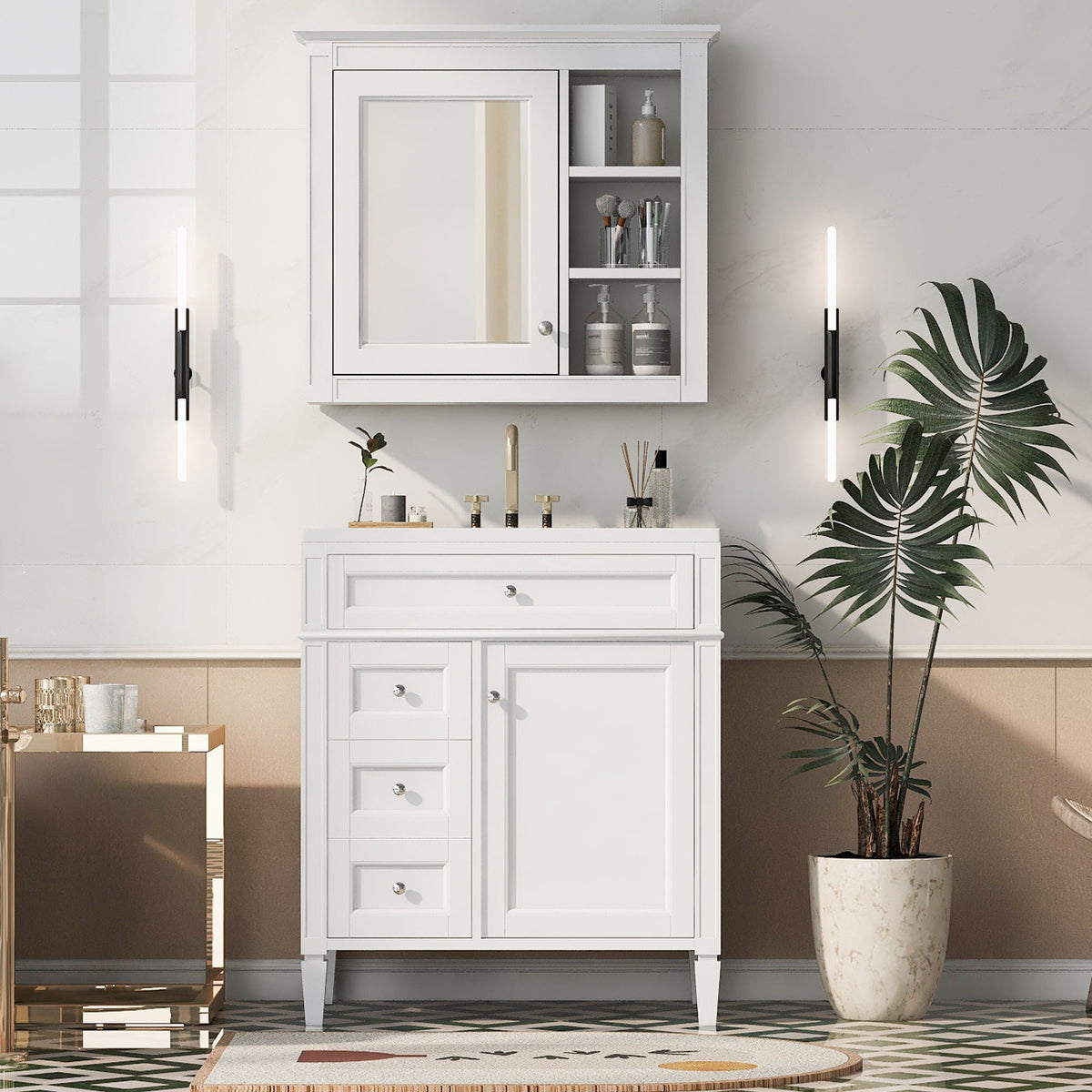 Bathroom Vanity with Medicine Cabinet and Storage - Multiple Colors