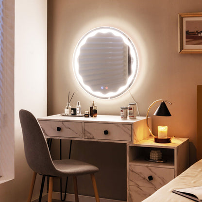 24 Inch Round Wall Mirror with 3-Color LED Lights and Smart Touch Button