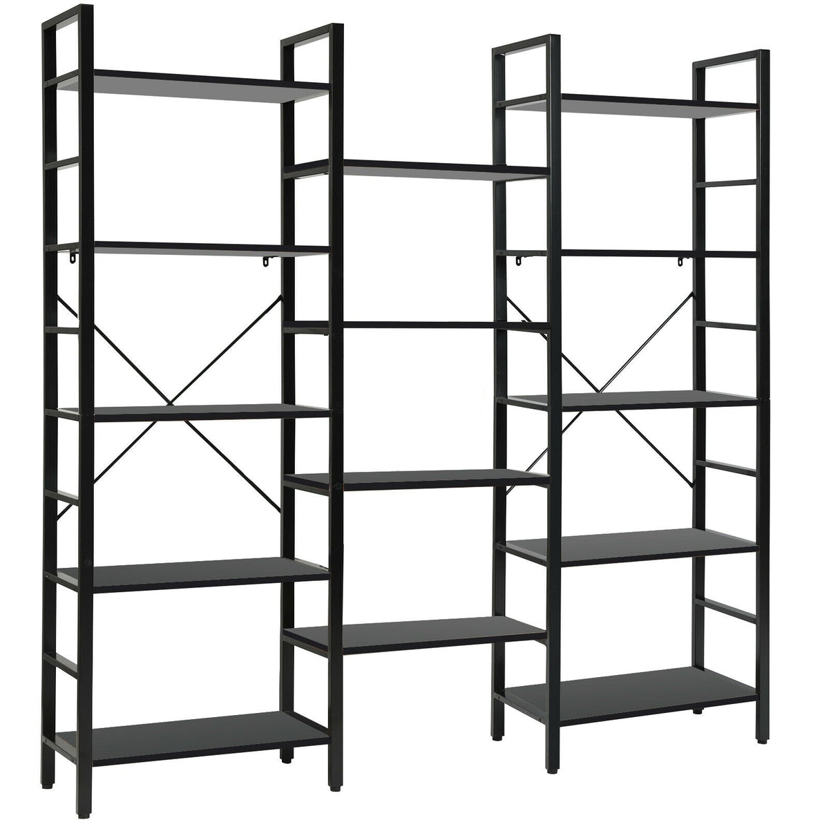 Vintage Triple Wide 5-Tier Bookcase Large Bookshelf Display Storage Shelf