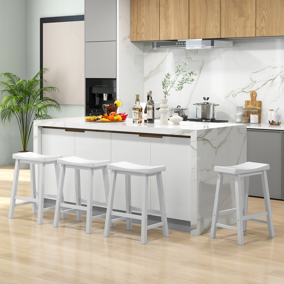 Set of 2 24 Inch Counter Height Stools with Solid Wood Legs
